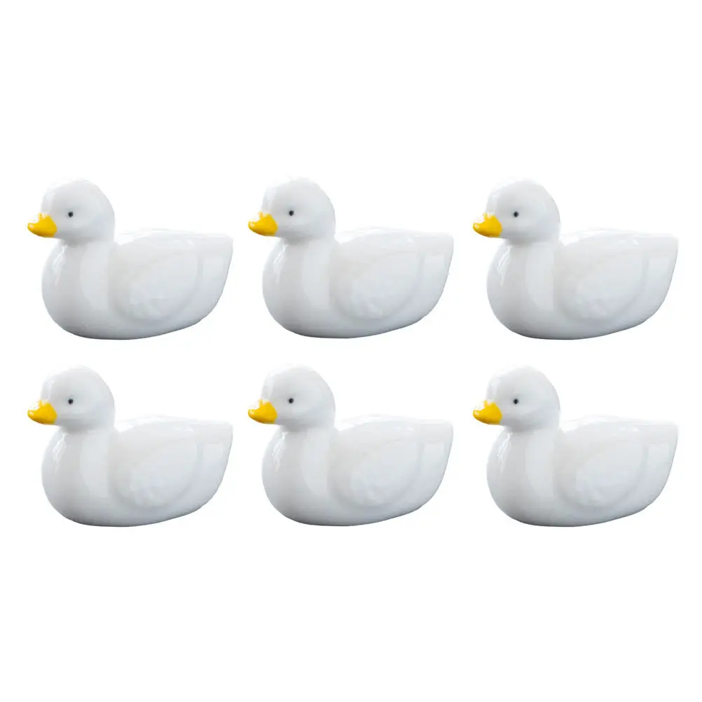 

6pcs Duck-Shaped Ceramic Chopstick Rests Adorable Practical Holder Tableware Decor Kitchen Dining Set Accessory Pen Stand Spoon