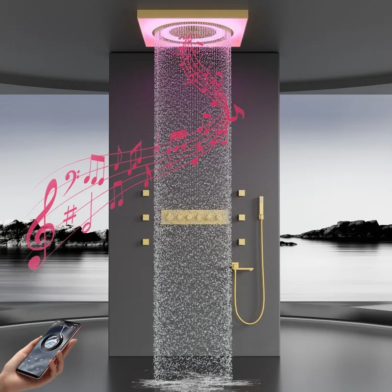 

New Laskin Colorful Shower Hotel Villa Ceiling Concealed LED Music Shower Canopy Constant Temperature