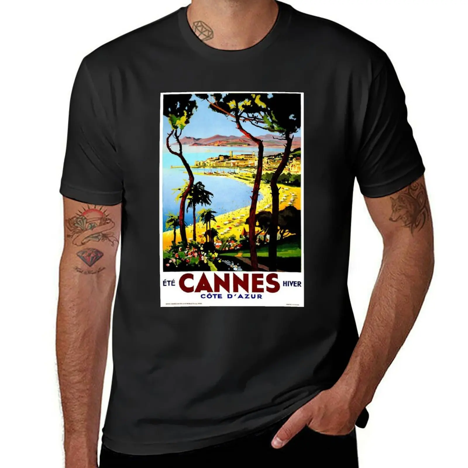 Vintage Cannes Travel Poster T-Shirt blanks Short sleeve tee quick-drying funnys Men's t-shirt