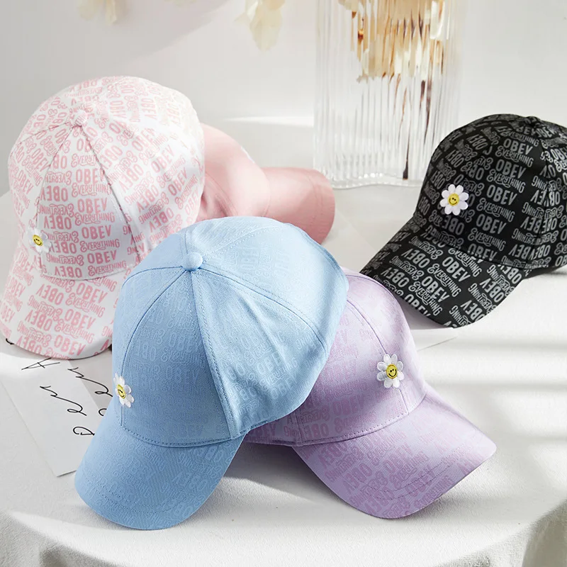 2024 Dopamine Style Letter and Flower Women Baseball Cap Pink Purple Blue Casual Embroidery Baseball Hat