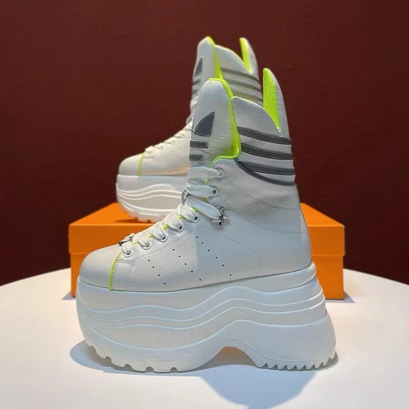 Women Ankle Boots High Heels Platform White High-Top Shoes Winter High Quality 2023 Luxury Designer Brand Fashion Design Sneaker