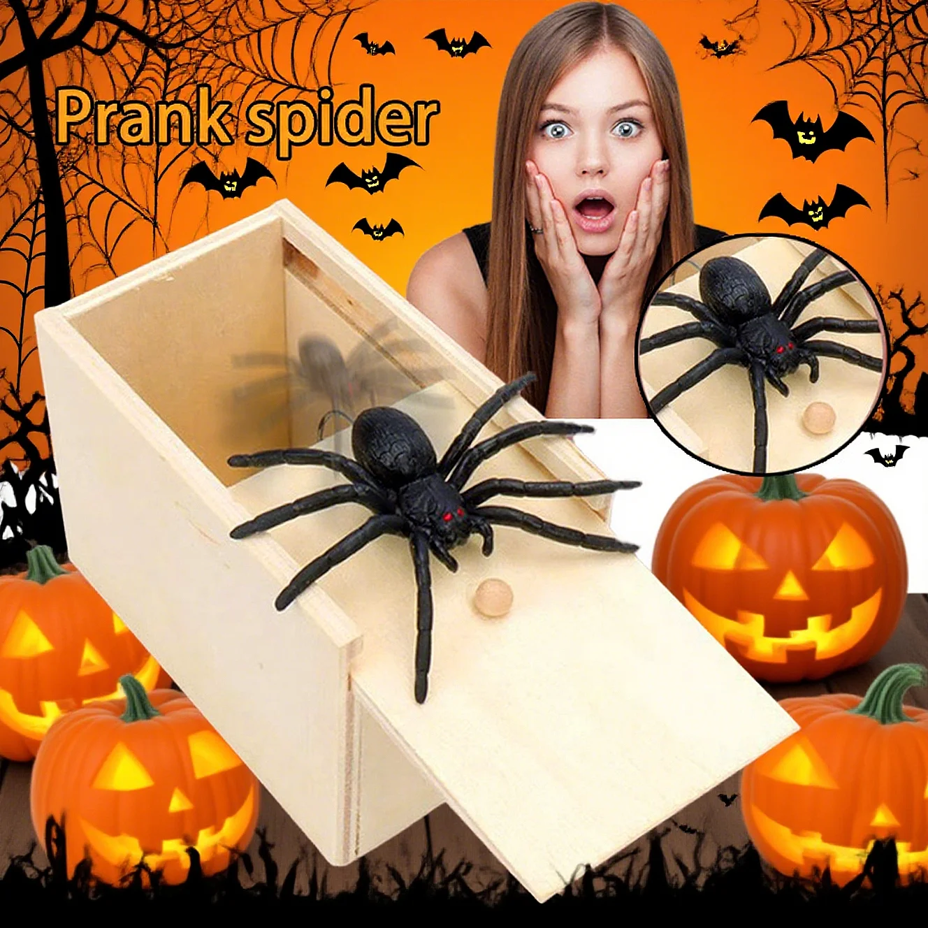 Spider Funny Scare Box Houten verborgen doos Kwaliteit Prank Houten Scare Box Leuk spel Prank Trick Vriend Prank Toys Beste cadeau