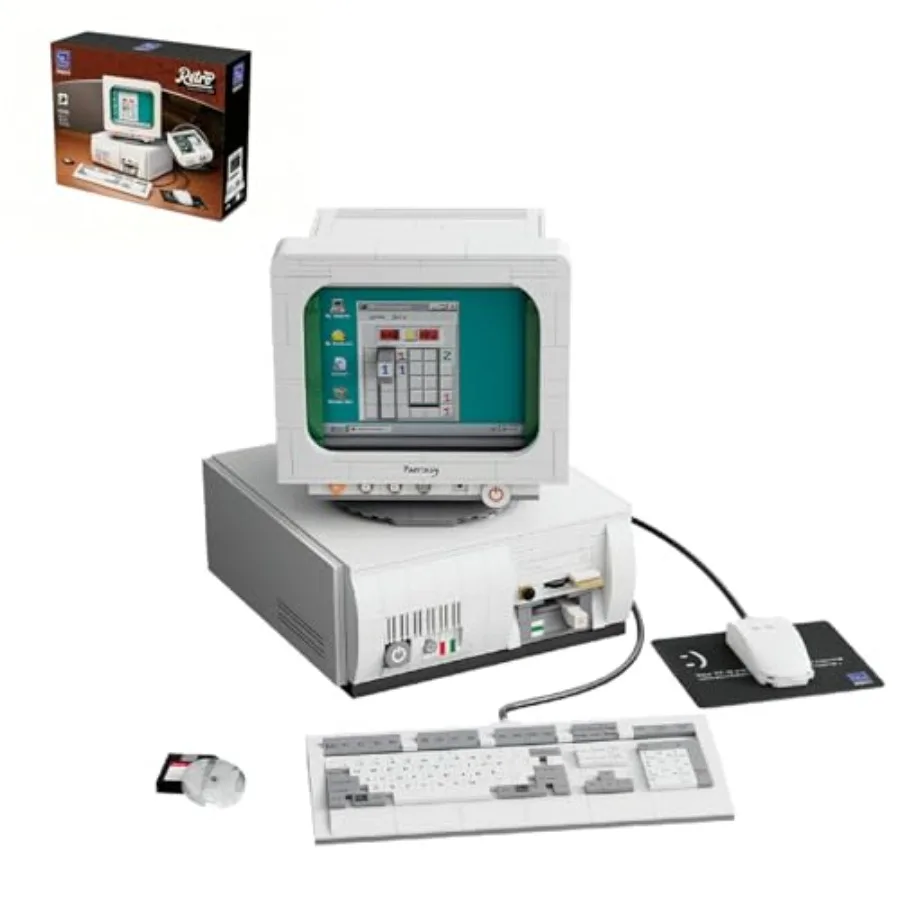 

Retro computer display model building kit for adults: ABS plastic, gray and beige, collectible desktop decoration with detailed