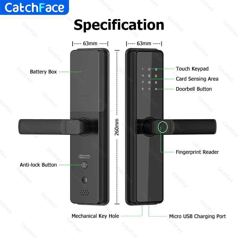 TUYA Wifi Electronic Smart Door Lock Fingerprint Biometric Code FRID Card Front Sturdy Door Security Digit Door Lock