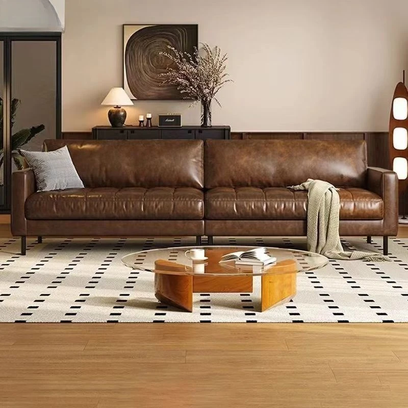 Segeln aus Rindsleder, gerade Reihe, kleine Wohnung, Wohnzimmer, antikes Moderne, einfaches Leder