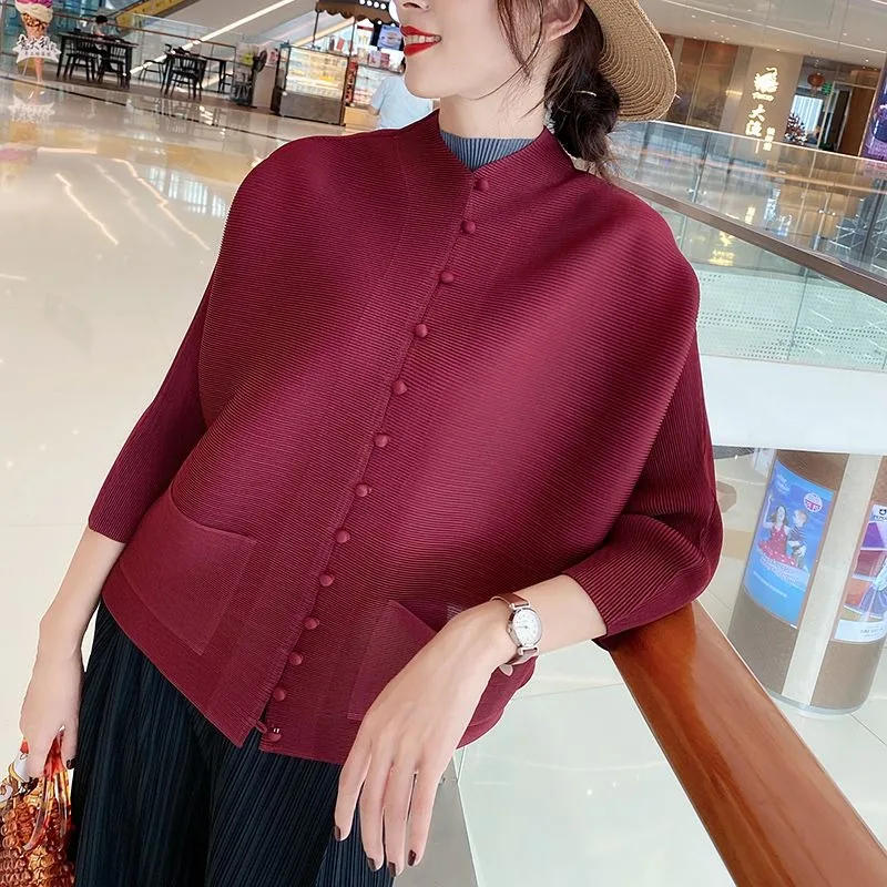 

Pleated Cardigan Coat 2023 Spring and Autumn Cardigan Spring and Autumn Shirt Women Retro Hong Kong Loose Cardigan Female Coat