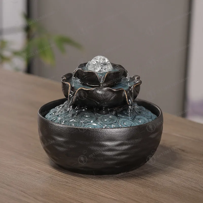 

Ceramic Flowing Water Desk Fountain - Mini Landscape with Feng Shui Ball, Office Lucky Decor for Wealth & Focus