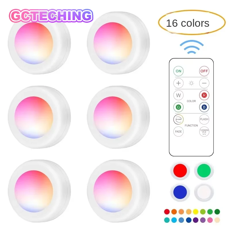 RGB LED Cabinet Light Puck Lamp 16 Colors Timmer Remote Under Shelf Kitchen Counter Wardrobe Lighting Decor