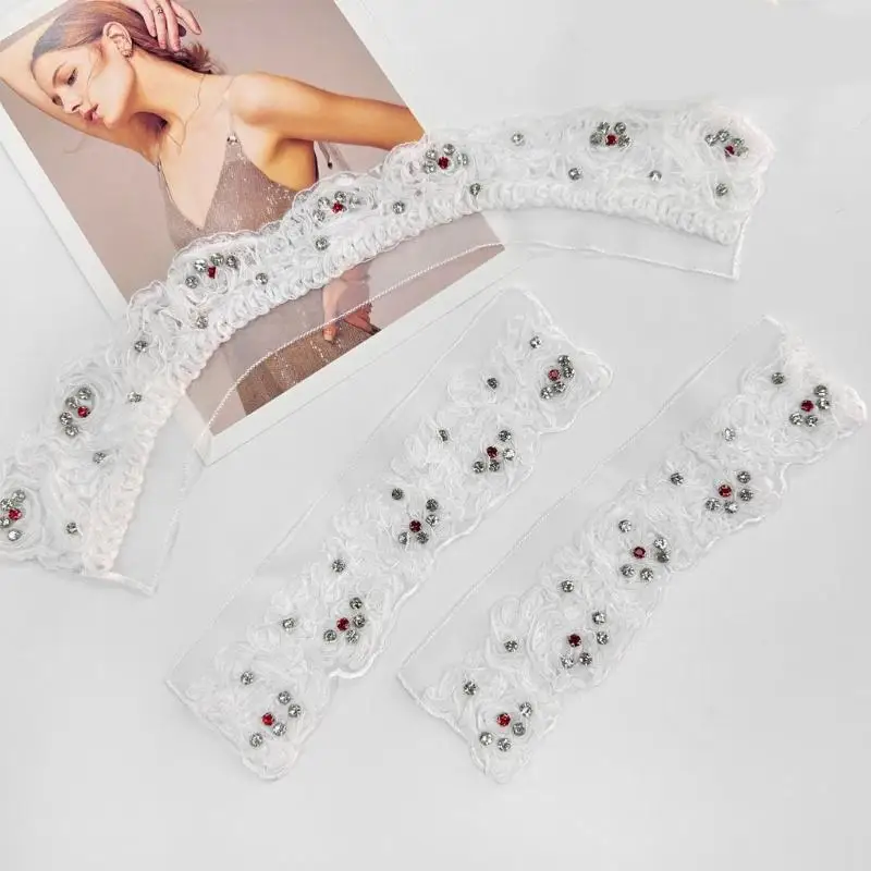 652F قماش دانتيل مرن مزين بمشروع خياطة يدوية سهل تخصيص ديكورات الملابس