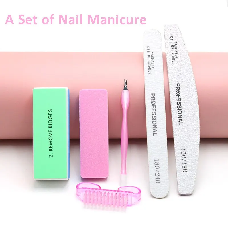 6Pcs/Set Professional Nail Files Manicure Sets Polishing Sanding Buffer File Pedicure Tool Cuticle Pusher Nail Brushes Accssory