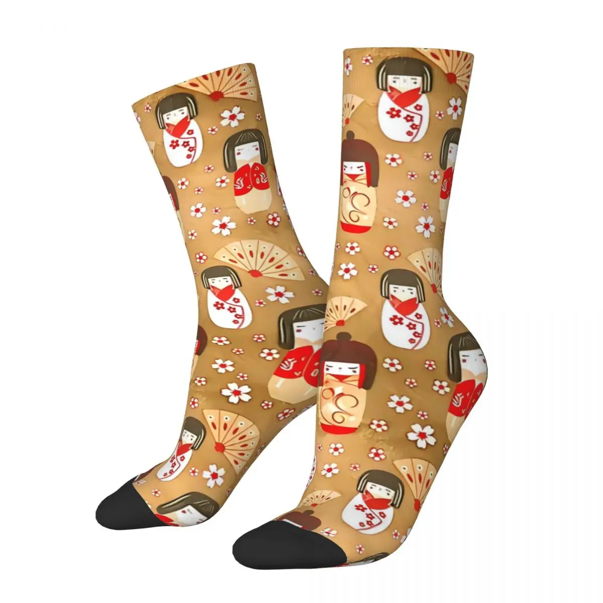 Kawaii Japanese Dolls Socks Kokeshi pattern Retro Stockings Winter Anti Skid Unisex Socks Quality Pattern Running Socks