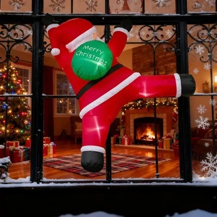2.4M 8FT Christmas Inflatable Wall-Climbing Elderly Figure Seated Gift Hat Christmas Tree Decoration Outdoor Garden Ornament