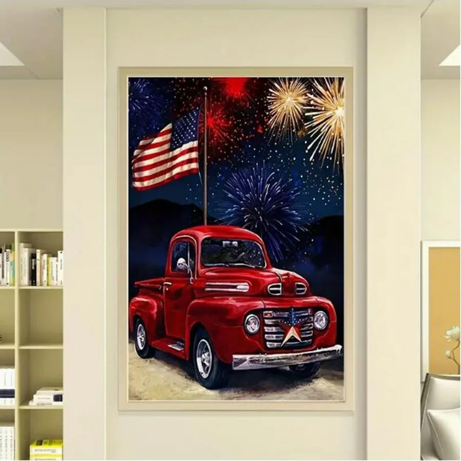 Diy Diamond Painting Old Car Landscape Art Diamond Embroidery Picture Mosaic Full Square Round Handmade Gift Home Wall Decor