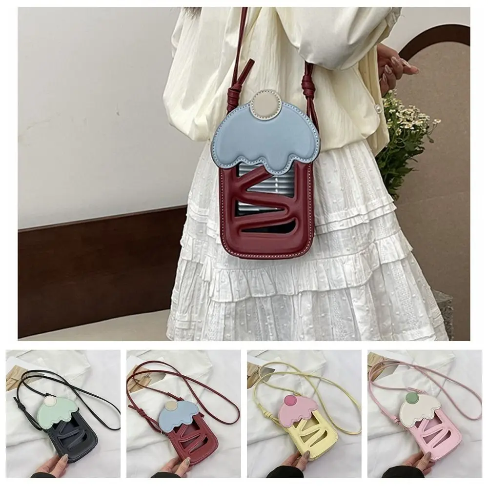 

Cherry Cake Phone Shoulder Bag Hollowing Out PU Mobile Phone Wallet Bag Waterproof Single Shoulder Crossbody Mobile Phone Bag