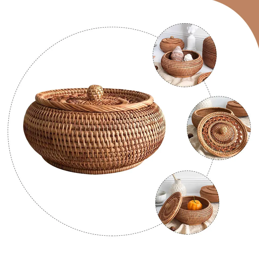 

Handmade Rattan Candy Storage Box Decorative Basket for Living Room Fruit Snack Organizer Rattan Storage Basket