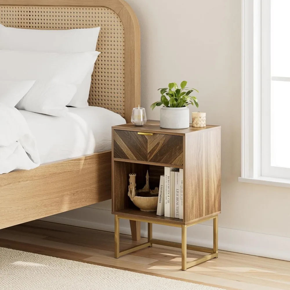 침실용 협탁, 모던한 보헤미안 스타일의 농가풍 원목 침대 옆 테이블, 수납 서랍이 있는 사이드 엔드 테이블, 거실용
