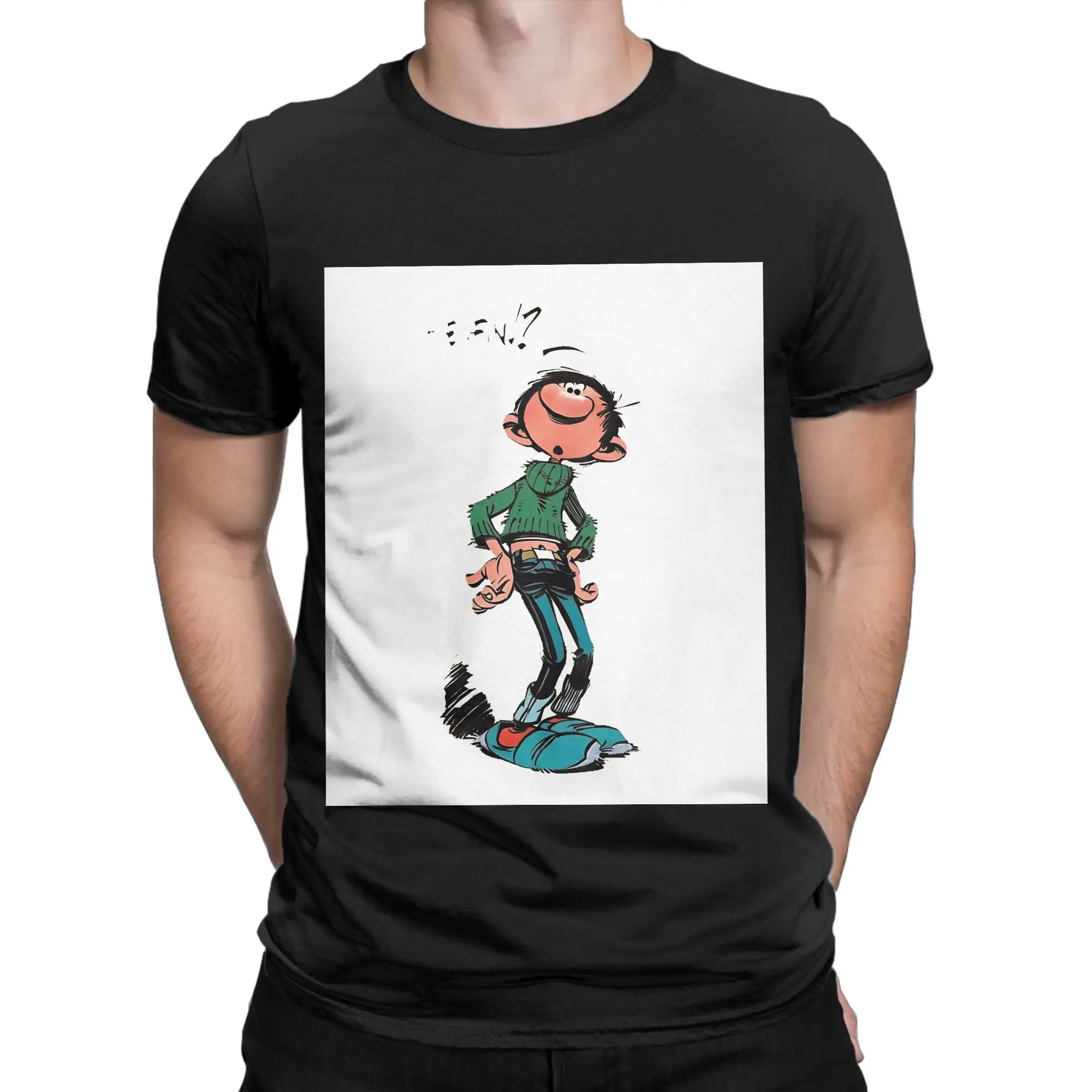 Gaston lagaffe Graphic Funny 100% Cotton T-Shirt Gaston Lagaffe Tops Tees For Men