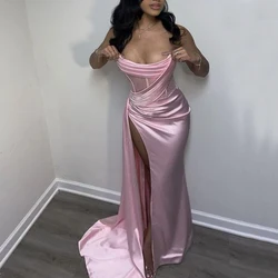 Robe de Rhsirène rose pour filles, sans bretelles, fentes hautes aux cuisses, transparente, robe de fête d'anniversaire, danse matricielle, tout ce qui est personnalisé