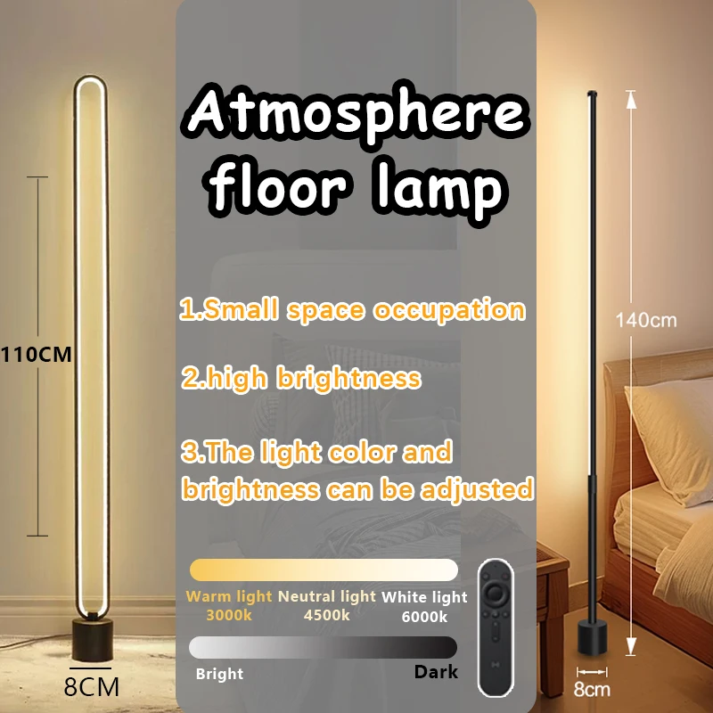 

Dimmable minimalist-style LED floor lamp, suitable for home decoration in bedrooms, living rooms, and studies.
