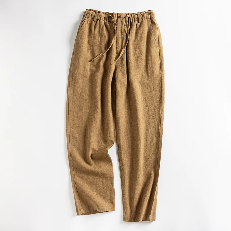 Baumwolle 30%, Ramie 70% Outdoor-Sport Casual Vintage Figurbetonte Anglerhose Modische Atmungsaktive Baumwoll-Leinen-Hose mit Hoher Taille Lang