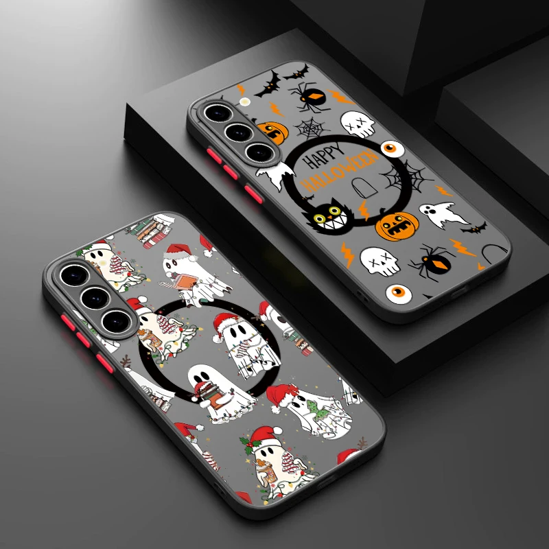 Ghost Pumpkin Printed Magnetic Phone Case For Samsung Galaxy S26 S25 S24 Ultra S25 S23 FE A57 A56 A37 A17 A55 A16 A36 A15 cover