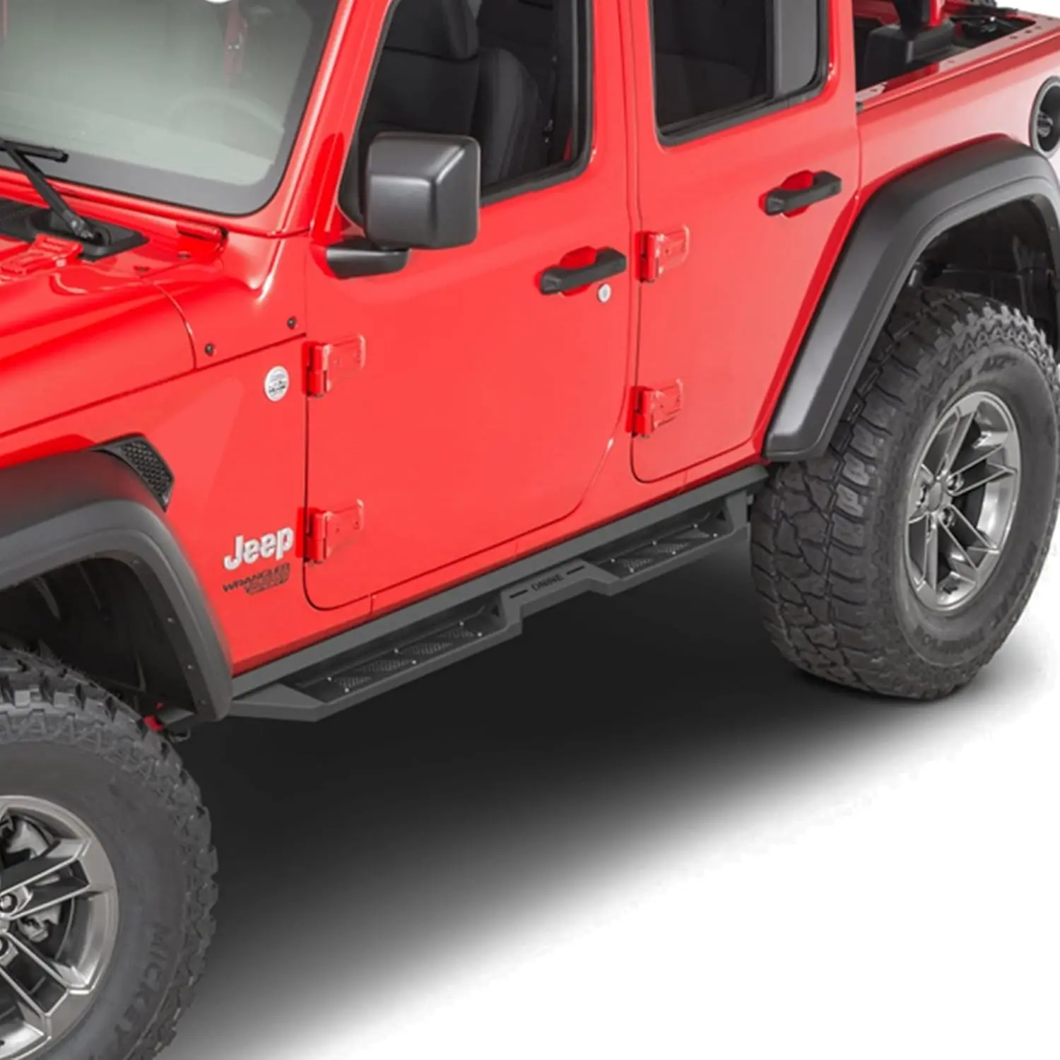 Running Boards for 2018-2025 Jeep Wrangler JL 4 Door, Textured Black Heavy Duty Steel, Thruster Drop Design
