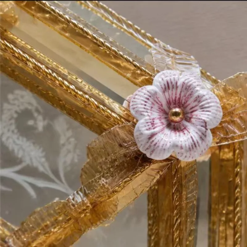 Gilt decorative mirror, handmade Venetian three-dimensional bathroom flower mirror