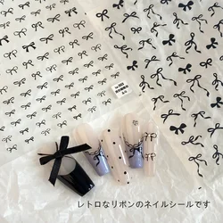TSZS 1pcs 5D Korea Bow Nail Stickers Cute INS Black White Bowknot Ribbon Nail Art Decal Manicure Decorations