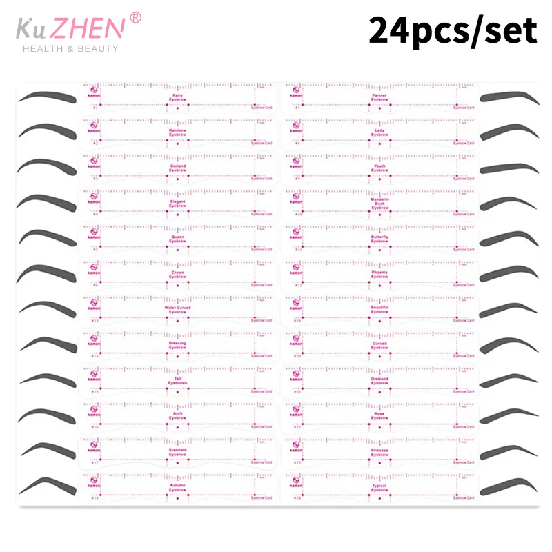 24 Style Fixable Eyebrow Stencil Card Grooming Brow Shaper Template Reusable Stickers Makeup Drawing Eyebrow Stamp Beauty Tools