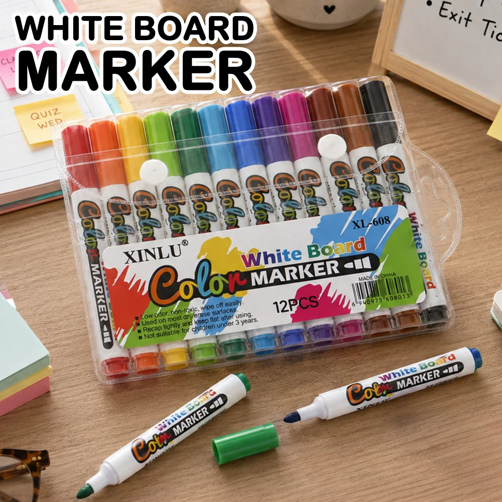

12 Colors Erase Whiteboard Marker Pens Set Smooth Writing Easy Erase Markers Classroom Office School Daily Activities Supplies