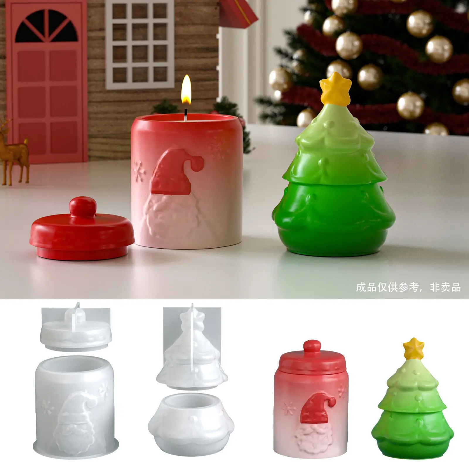 

DIY Aromatherapy Gypsum Cement Christmas Tree Silicone Mold Santa Claus Pattern Storage Can Jar Candle Cup Mold For Resin
