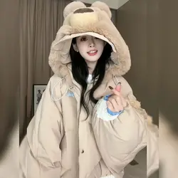 New Hooded Lazy Style Cotton Jacket Oversized Women's Warm Teddy Bear Cotton Jacket