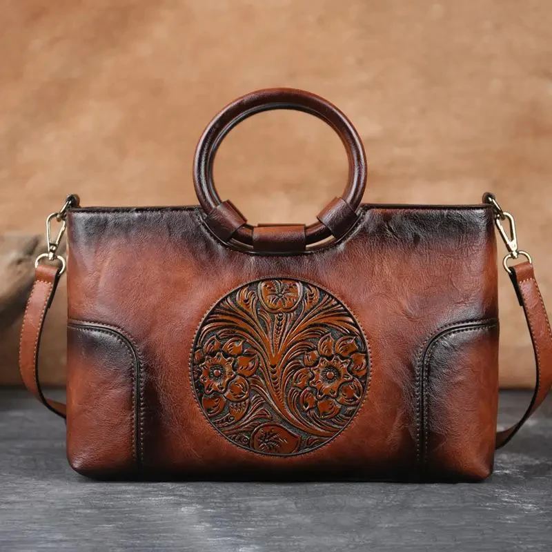 Bolsa de couro artesanal retrô feminina, bolsa de ombro em relevo de grande capacidade, mensageiro feminino de alta qualidade, nova, 2022