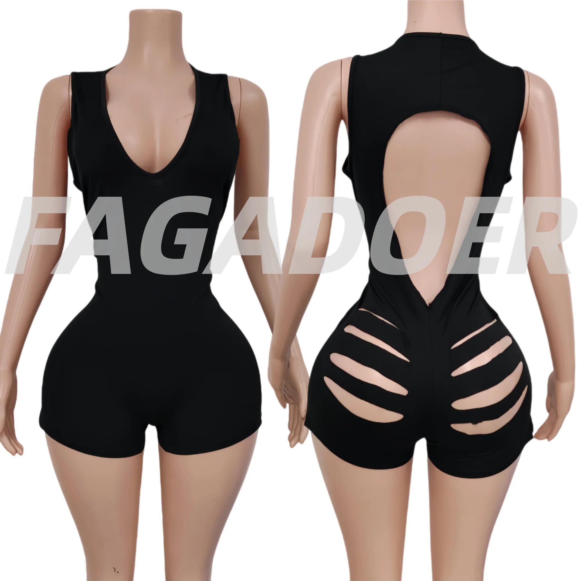 FAGADOER เซ็กซี่ Bodycon Rompers ผู้หญิงสีทึบ Backless Hollow Out Skinny Jumpsuits หญิง Clubwear Overalls ฤดูใบไม้ผลิฤดูร้อนใหม่