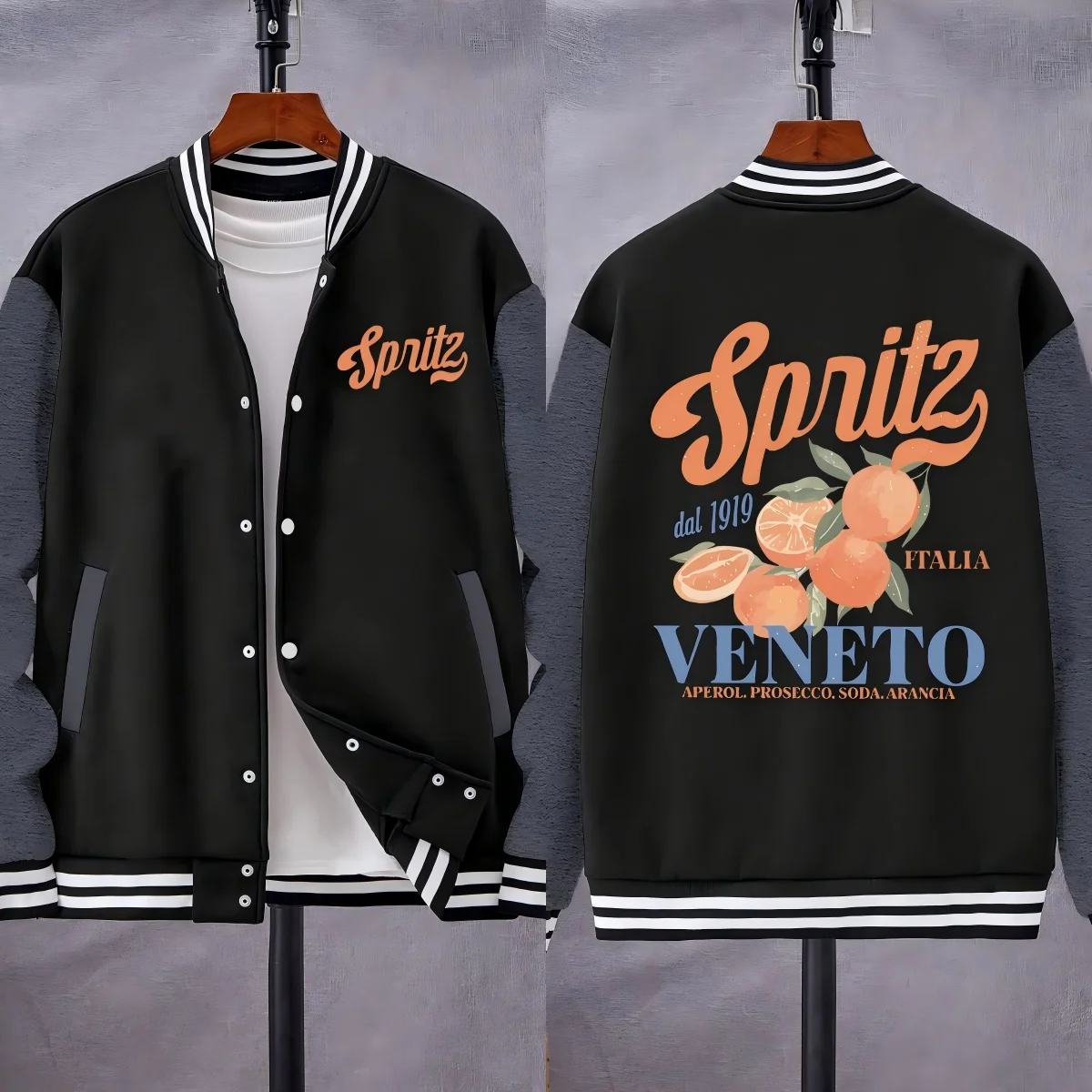 

Spritzy Veneto Funny Orange Fruits Pattern Men Baseball Uniform Hip Hop Fleece Jackets Pocket Loose Clothes Casual Streetwear
