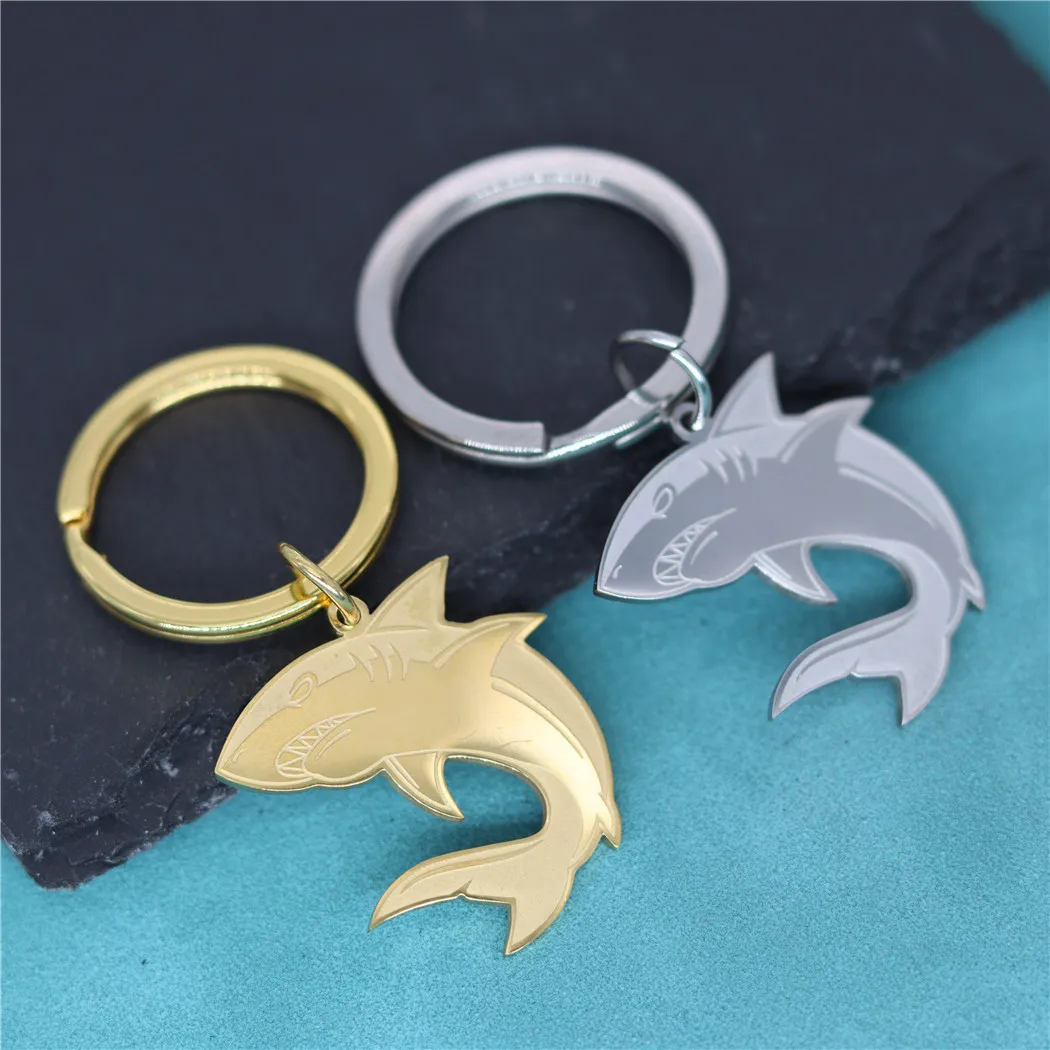 Fashion Gothic Shark Pendant Keychain For Men Women Stainless Steel Ocean Animal Fish Key Chains Keyring Punk Hip Hop Jewelry