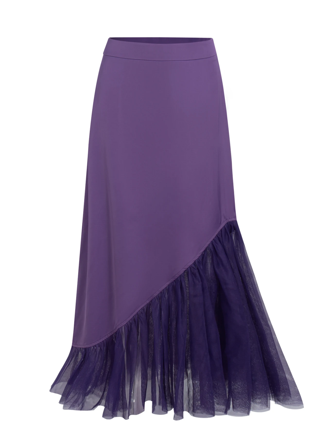 Damenkleid Frühling Sommer Lila Ombre Hohe Taille Unregelmäßige Überlappung Plissierter Tüll Maxi Eleganter Rock – Detail 4