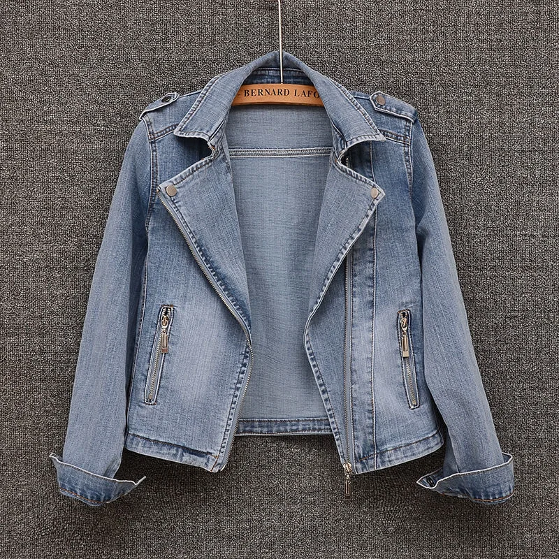 2024 New Autumn Women Jacket Long Sleeves Vintage Denim Jackets Blue Jeans Coat Turn-down Collar Outwear Zipper Bomber Jacket