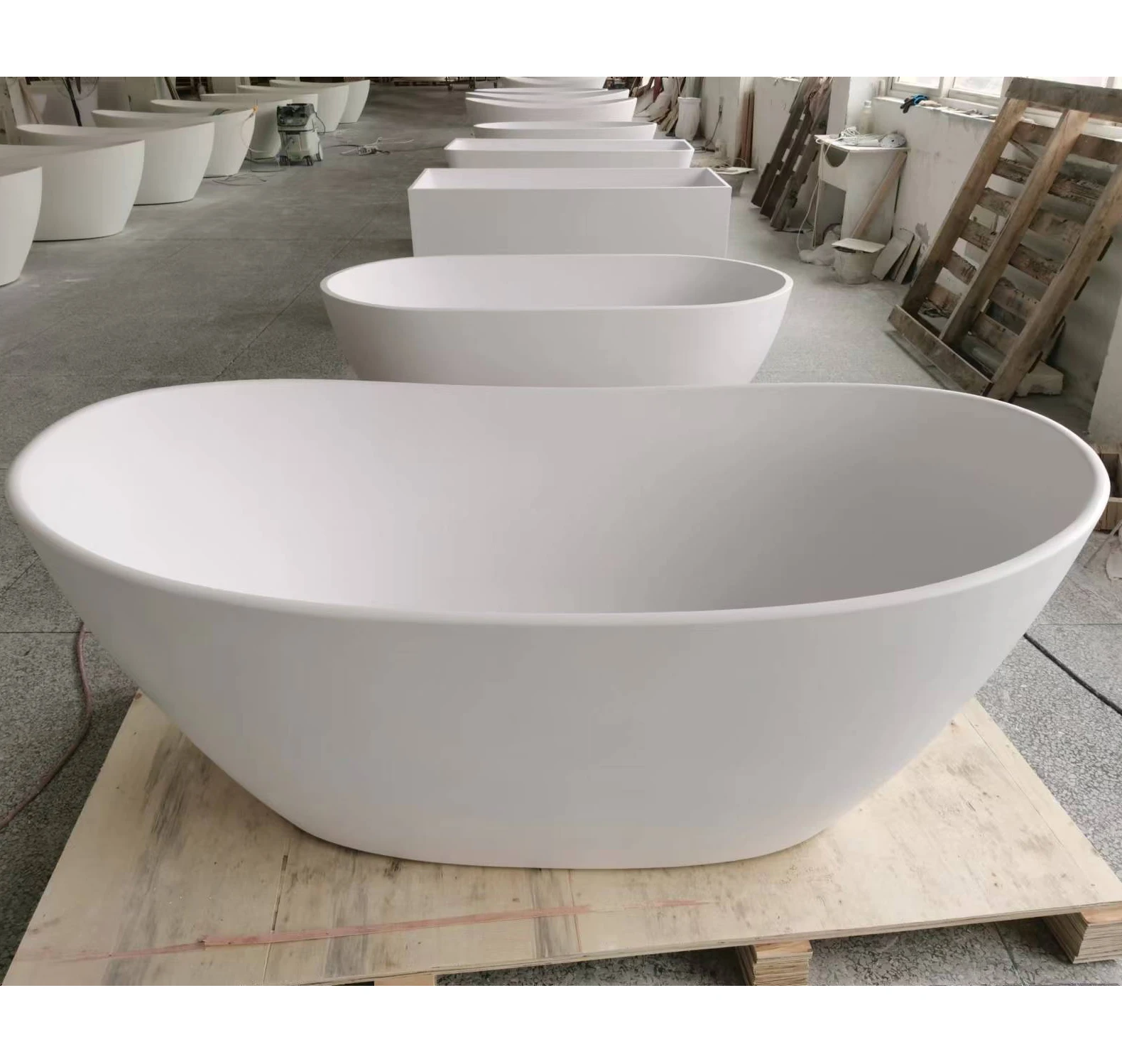

Modern Eco-Friendly Artificial Stone White Solid Surface Bathtub Freestanding Soaking Tub for Hotel & Commercial Use