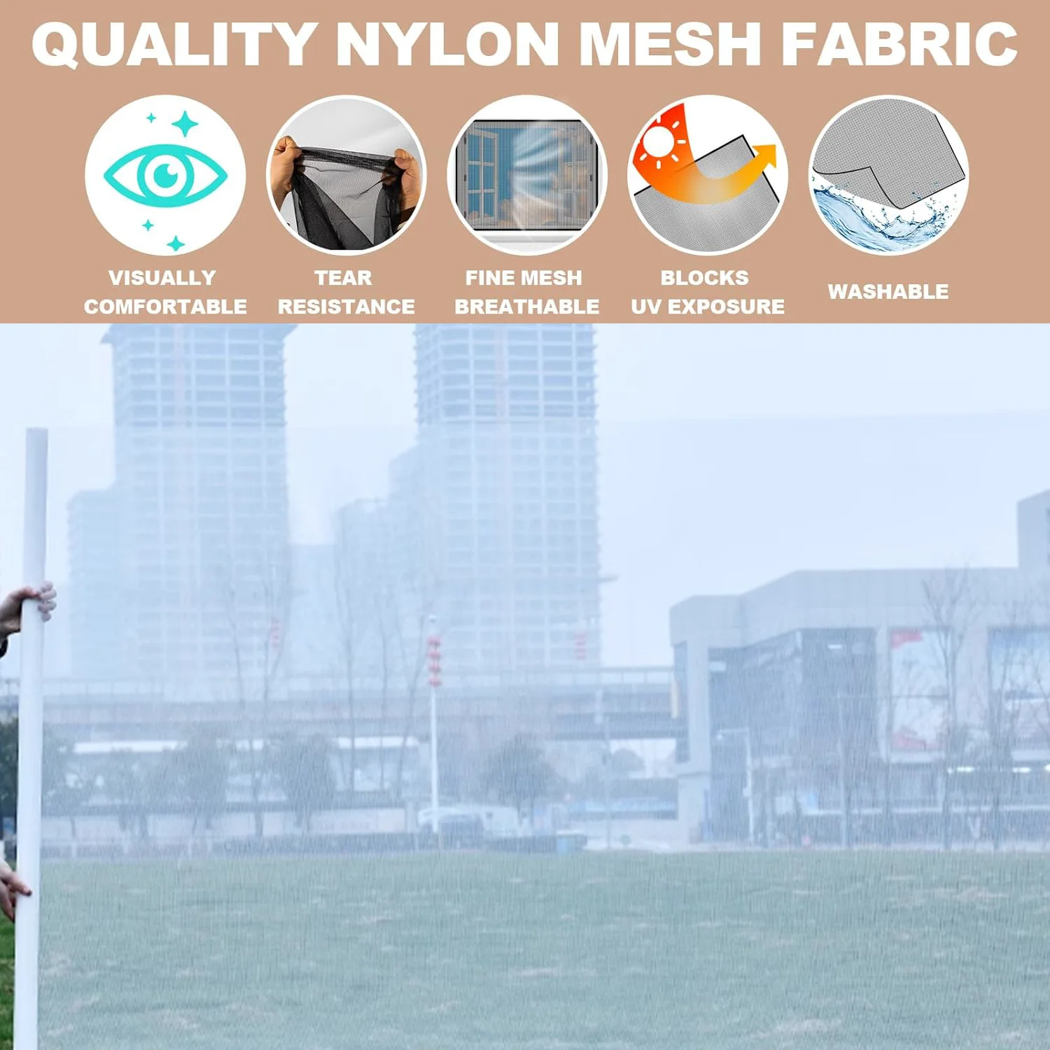 White Window & Door Screen Mesh, Invisible Mosquito & Insect Protection, Hook and Loop Installation, No Drilling, Removable
