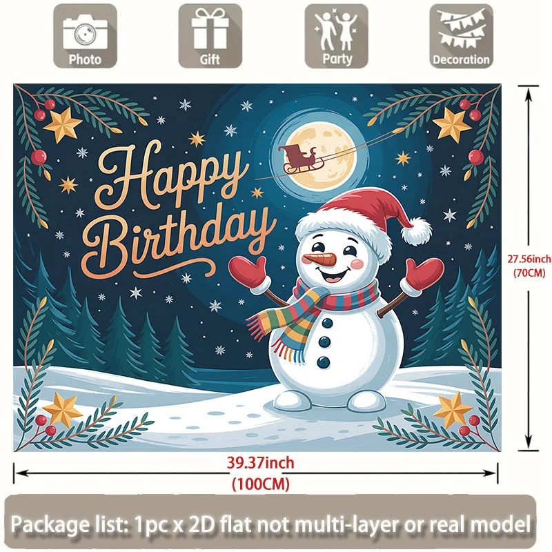 خطة ثنائية الأبعاد، 1 لافتة عيد ميلاد سعيد لرجل الثلج الشتوي - رسالة عيد ميلاد سعيد كبيرة مع تصميم رجل الثلج والزلاجات