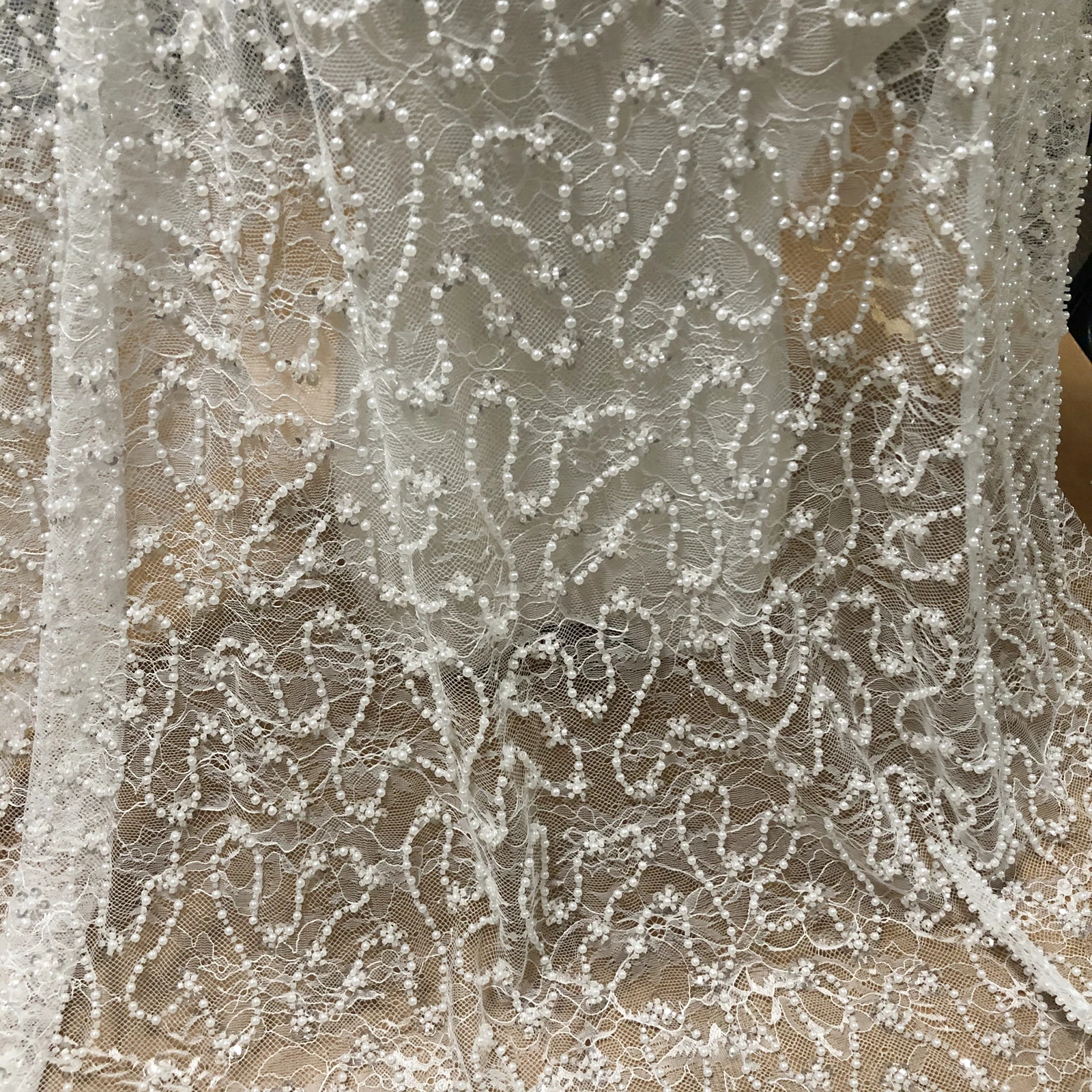 New Beaded Fabric French Lace Wedding Dresses Evening Fashion Dress Clothing Fabrics