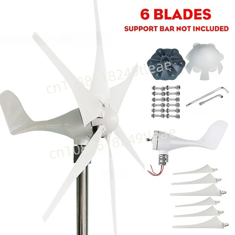 300W 6 Blades Horizontal Axis Wind Turbine, 12V 24V 48V Small Wind Power Generator for Home Off Grid