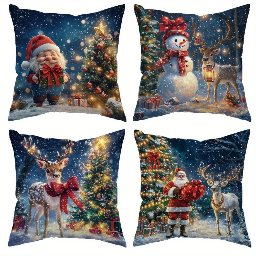 

4 fundas almohada con diseño naviño impreso, cierre cremallera, doble cara, poliéster, coración para hogar, sala, dorm