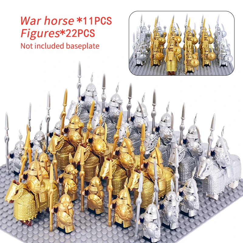 

MOC Medieval Knights War Horse Heavy Cavalry Warriors Iron Buddha Warhorse Figures Building Blocks Bricks Toys For Kids gifts