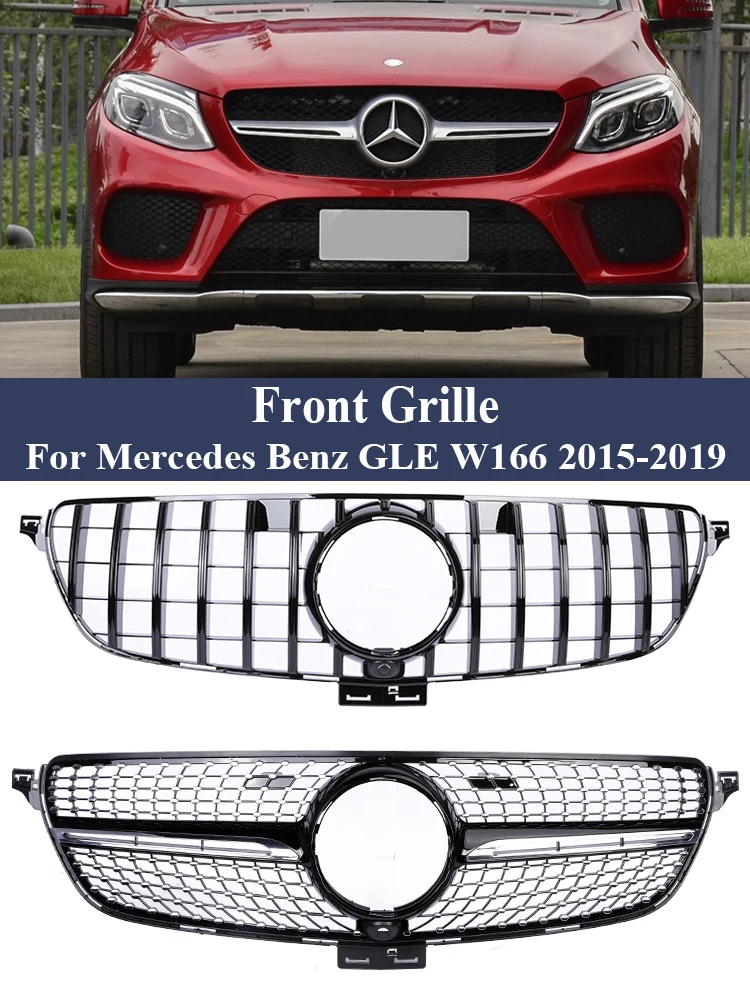 Front Bumper Diamond Panamericana GT Style Grille Grill Silver Black For Mercedes Benz GLE Class W166 2015-2019 Car Accessories