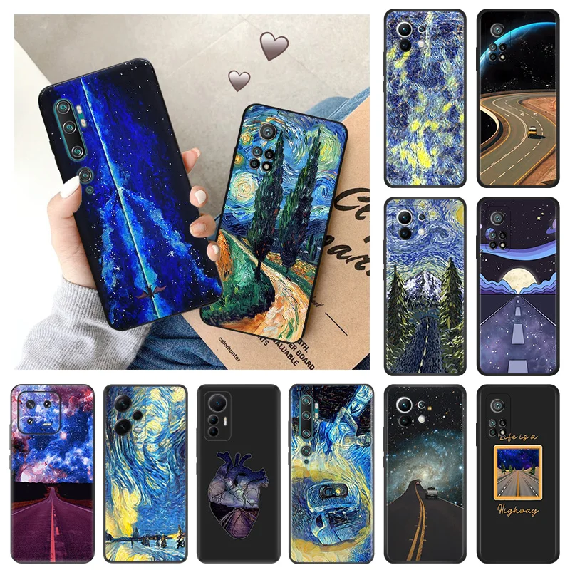 Soft Cases for Xiaomi 13 12 12t 12x Redmi Note12 Note13 Pro 5G 13c 4G 12c 12s Highway Starry Night Space Black Phone Case Cover