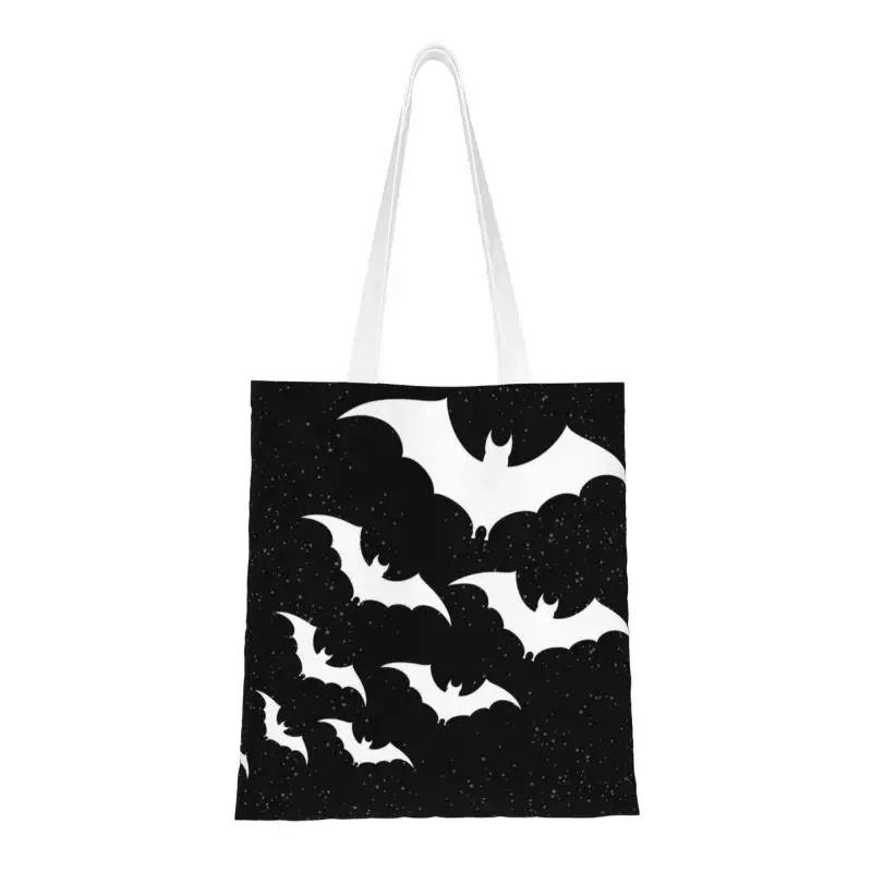 

Cute Printed Bats In The Night Shopping Tote Bags Washable Canvas Shoulder Shopper Halloween Goth Occult Witch Handbag