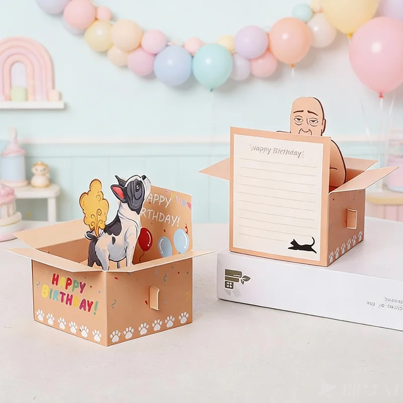 

Birthday Cards 3D Pop-Up Prank Bald Man Gorilla Dog Humorous Greeting Happy Birthday Party Gifts Desktop Decoration Supplies