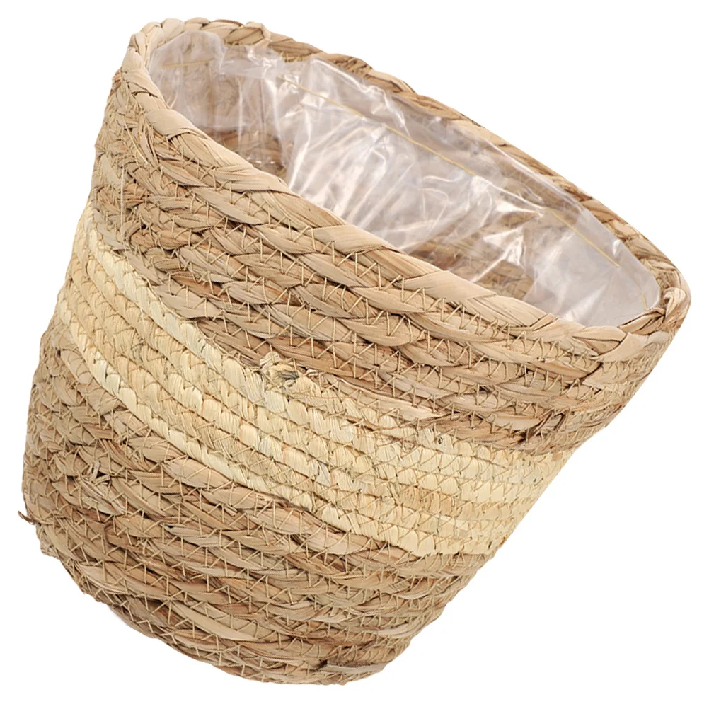 Cesta de plantas tejida grande, macetero de flores rústico hecho a mano para decoración interior, utilidad de almacenamiento, paja decorativa multiusos